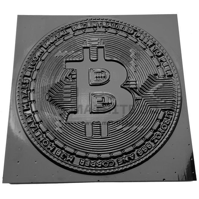 Matrita Panou Decorativ 3D, ABS HIMPACT, Model Bitcoin, 50x50x2cm