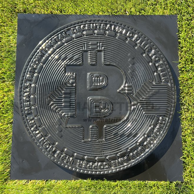 Matrita Panou Decorativ 3D, ABS HIMPACT, Model Bitcoin, 50x50x2cm