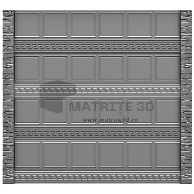 Set Matrite Gard Beton, ABS HIMPACT, panou intreg format din 4 matrite mijloc si 2 stalpi Piatra, Model – Opulenta