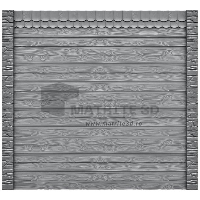 Set Matrite Gard Beton, ABS HIMPACT, panou intreg format din 3 matrite mijloc + 1 terminatia si 2 stalpi Piatra, Model – Lemn Premium