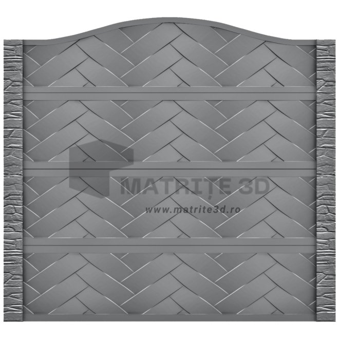 Set Matrite Gard Beton, ABS HIMPACT, panou intreg format din 3 matrite mijloc + 1 terminatia si 2 stalpi Piatra, Model – Impletitura