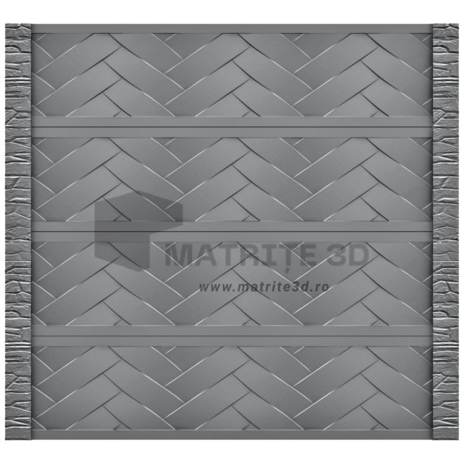 Set Matrite Gard Beton, ABS HIMPACT, panou intreg format din 4 matrite mijloc si 2 stalpi Piatra, Model – Impletitura