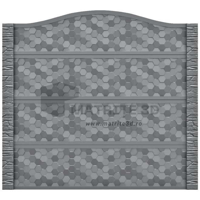 Set Matrite Gard Beton, ABS HIMPACT, panou intreg format din 3 matrite mijloc + 1 terminatia si 2 stalpi Piatra, Model – Fagure