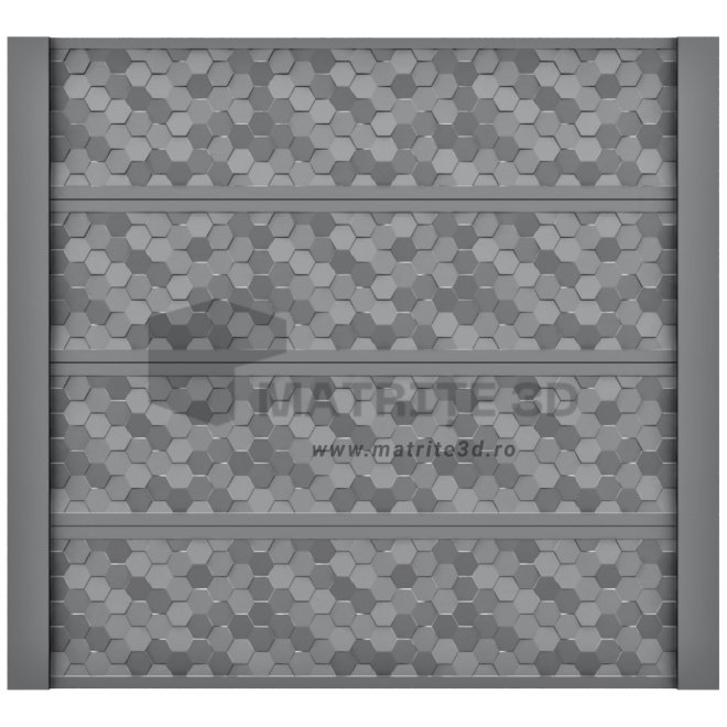 Set Matrite Gard Beton, ABS HIMPACT, panou intreg format din 4 matrite mijloc si 2 stalpi LIS, Model – Fagure