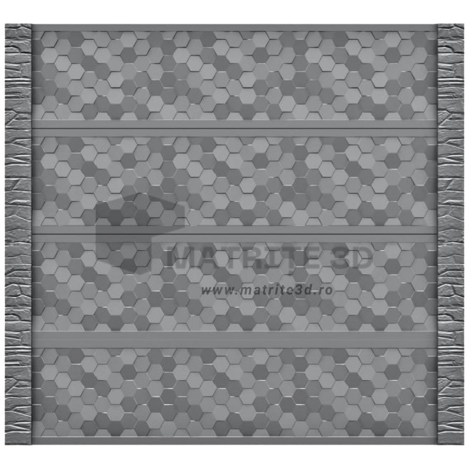 Set Matrite Gard Beton, ABS HIMPACT, panou intreg format din 4 matrite mijloc si 2 stalpi Piatra, Model – Fagure